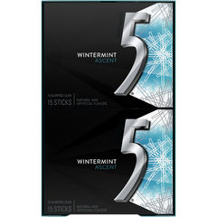 5 Gum Sugar Free Chewing Gum, Wintermint Ascent, 15 Sticks, 10 ct