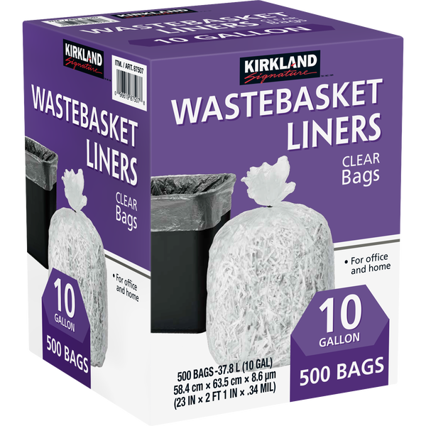 Kirkland Signature Wastebasket Liners, Clear, 10 Gallon, 500 ct