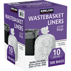 Kirkland Signature Wastebasket Liners, Clear, 10 Gallon, 500 ct