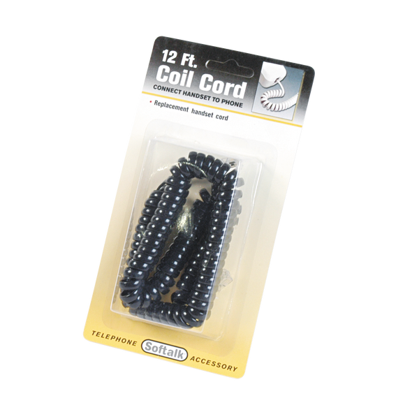 Softalk 12' Coiled Phone Cord, Black