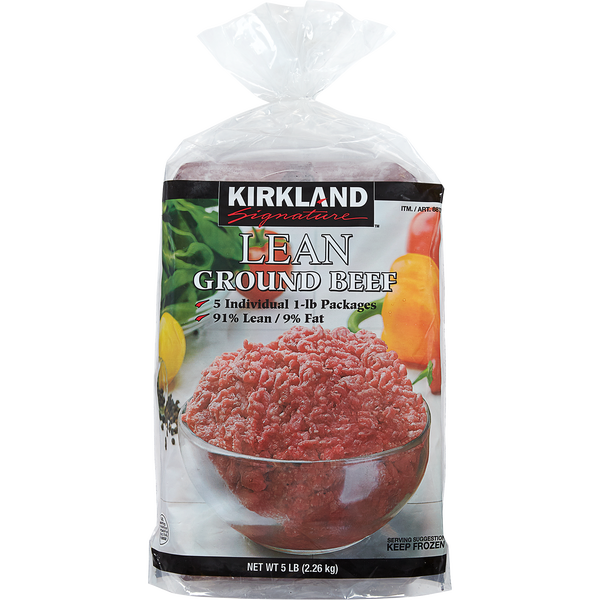 Kirkland Signature Lean Ground Beef, 91% Lean, 1 lb Chub, 5 ct