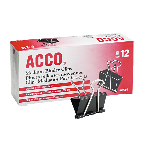 ACCO 1-1/4" Medium Binder Clips, 12 ct