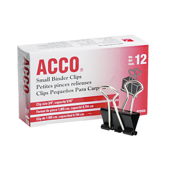 ACCO 3/4" Small Binder Clips, 12 ct