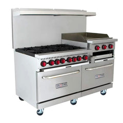 MoTak MR10-RGB24-N-C-S 60" 6 Burner Gas Range w/ Griddle & (2) Standard Ovens, Convertible