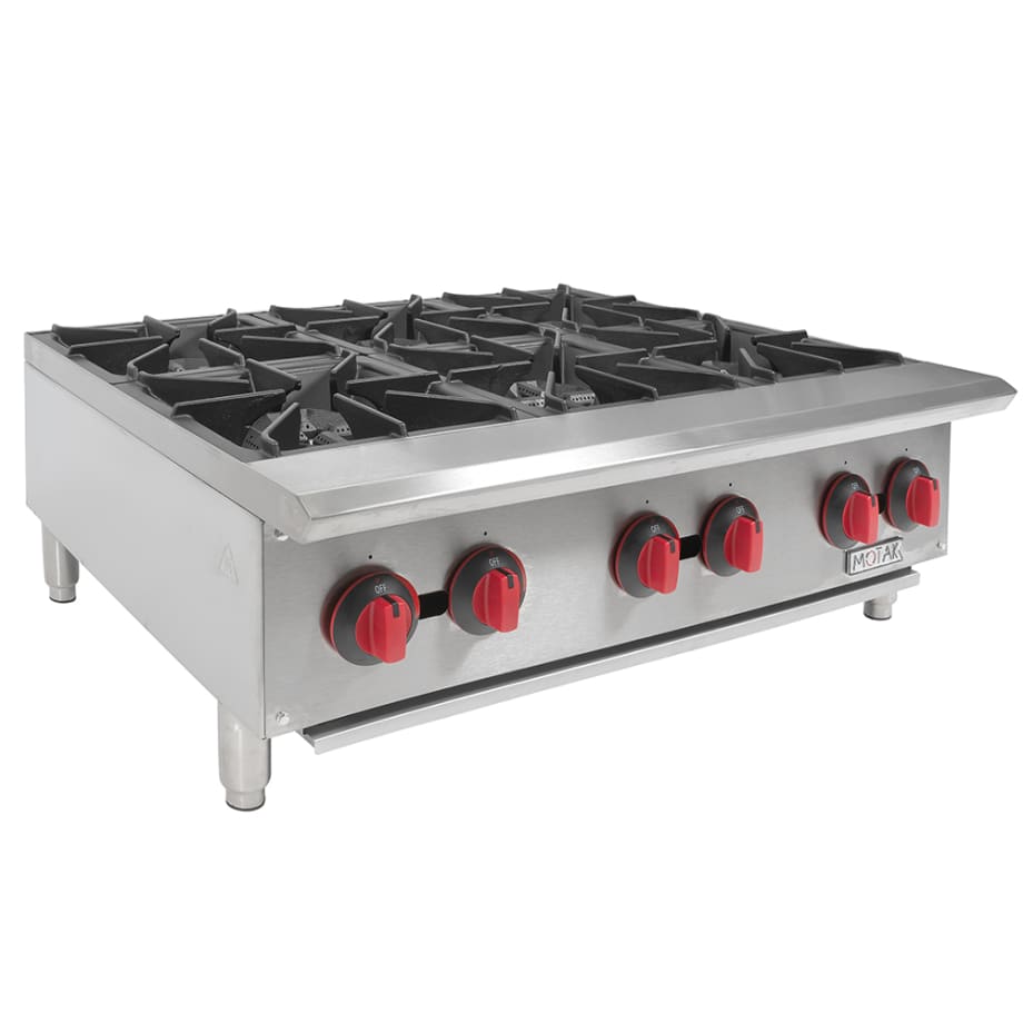 MoTak MHP36 36" Gas Hotplate w/ (6) Burners & Manual Controls, Convertible