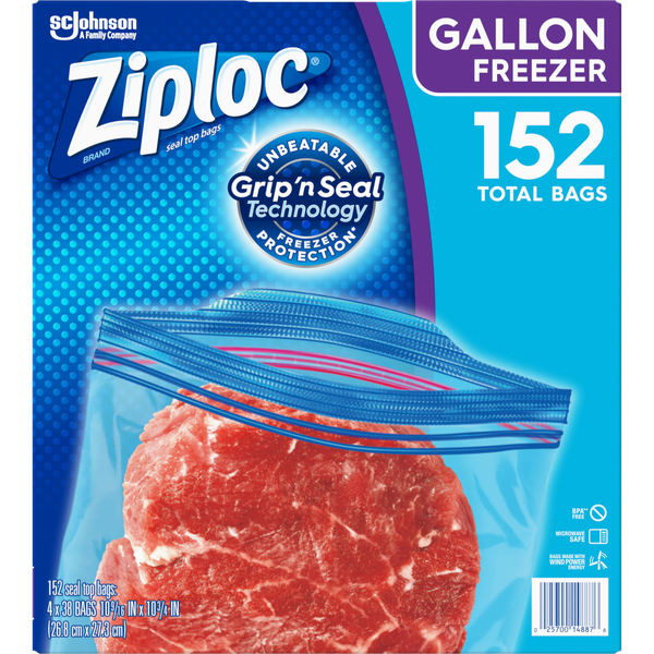 Ziploc Grip 'n Seal Freezer Bags, Gallon, 152 ct