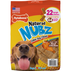 Nylabone Natural Nubz Large Dog Chews, Chicken, 22 ct