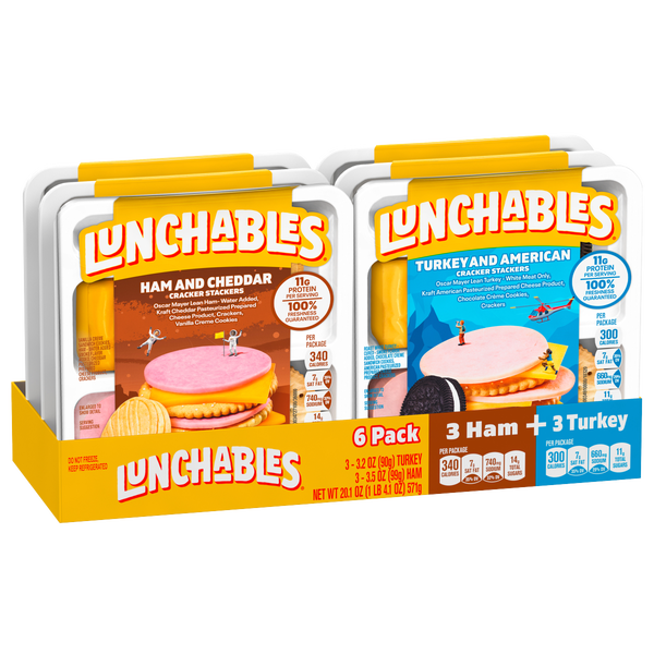 Lunchables Cracker Stackers, Ham and Turkey Variety Pack, 6 ct