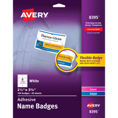 Avery Removable Self-Adhesive Name Badges, 2-1/3"L x 3-3/8"W, White, 160 ct