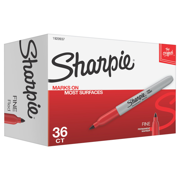 Sharpie Permanent Marker, Fine Point, Red, 36 ct