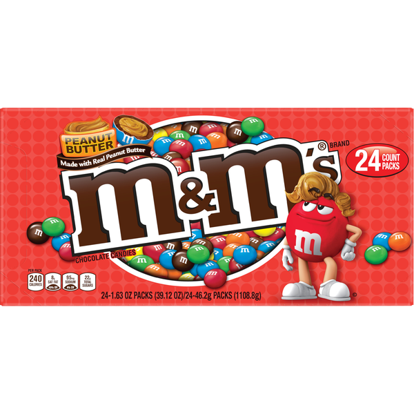 M&M'S Chocolate Candy, Peanut Butter, 1.63 oz, 24 ct