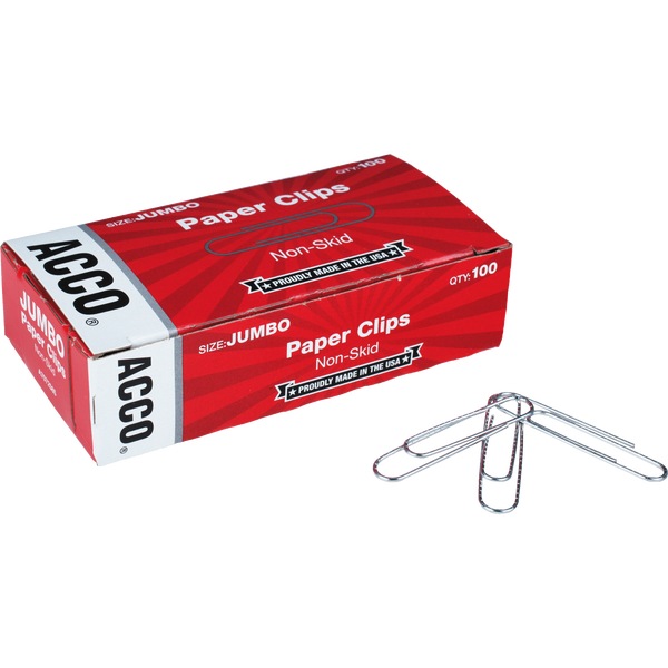 ACCO Jumbo Paper Clips, Non-Skid, 1000 ct