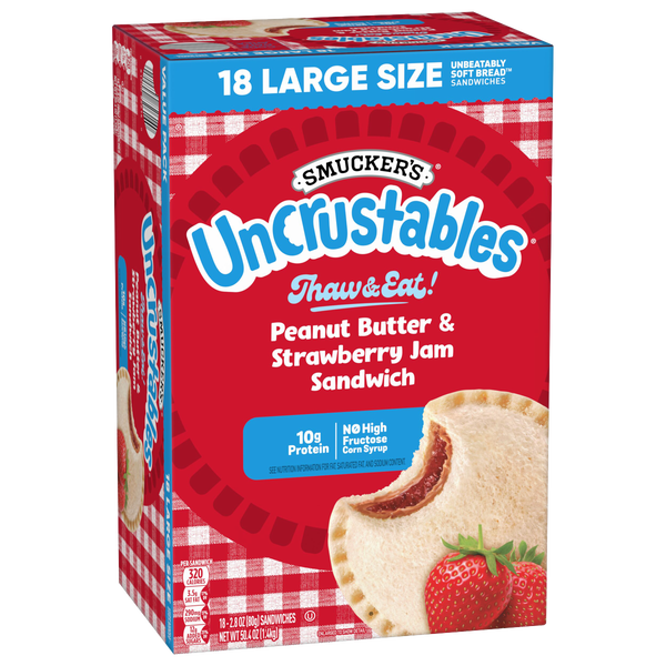 Smucker's Uncrustables, Peanut Butter & Strawberry Jam Sandwich, 18 ct