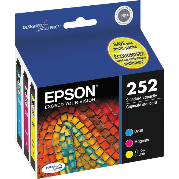 Epson 252 Ink Cartridge, Standard Yield, Cyan/Magenta/Yellow, 3 pk