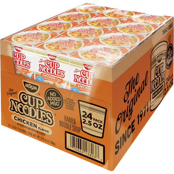 Nissin Cup Noodles Flavored Soup, Chicken, 2.5 oz, 24 ct