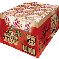 Nissin Cup Ramen Noodles Flavored Soup, Beef, 2.5 oz, 24 ct