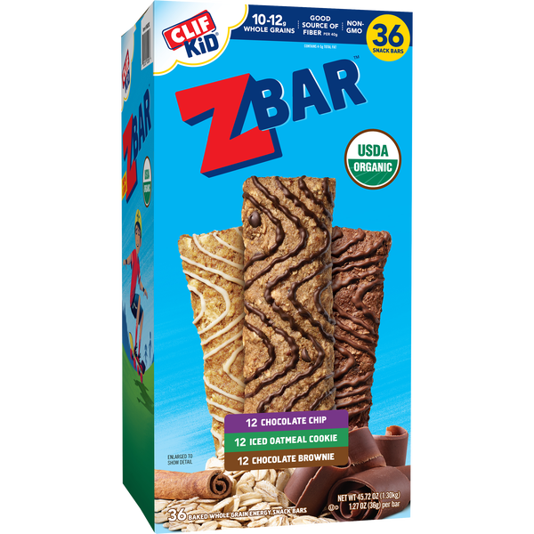 CLIF Kid Zbar Organic Snack Bar, Variety Pack, 1.27 oz, 36 ct