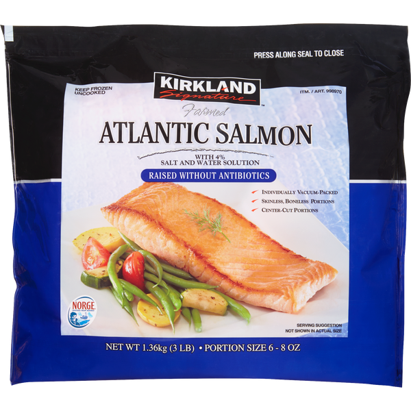 Kirkland Signature Farmed Atlantic Salmon, 6 oz - 8 oz Center-Cut Portion, 3 lbs