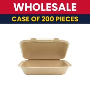 200 Pieces of Genera Biobased Rectangular Disposable To Go food Container - 9" x 6", Molded Fiber, Natural - USA-Grown Compostable, Case of 200