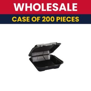 Genpak SN200---3L Hinged Lid Food Container - 9 1/4"L x 9 1/4"W x 3"H, Foam, Black - Case of 200
