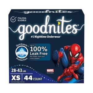 Goodnites Boys' Nighttime Underwear, Size Extra Small, 44 Count, 4.9 lb, Navy Blue Box, White Nighttime Underwear