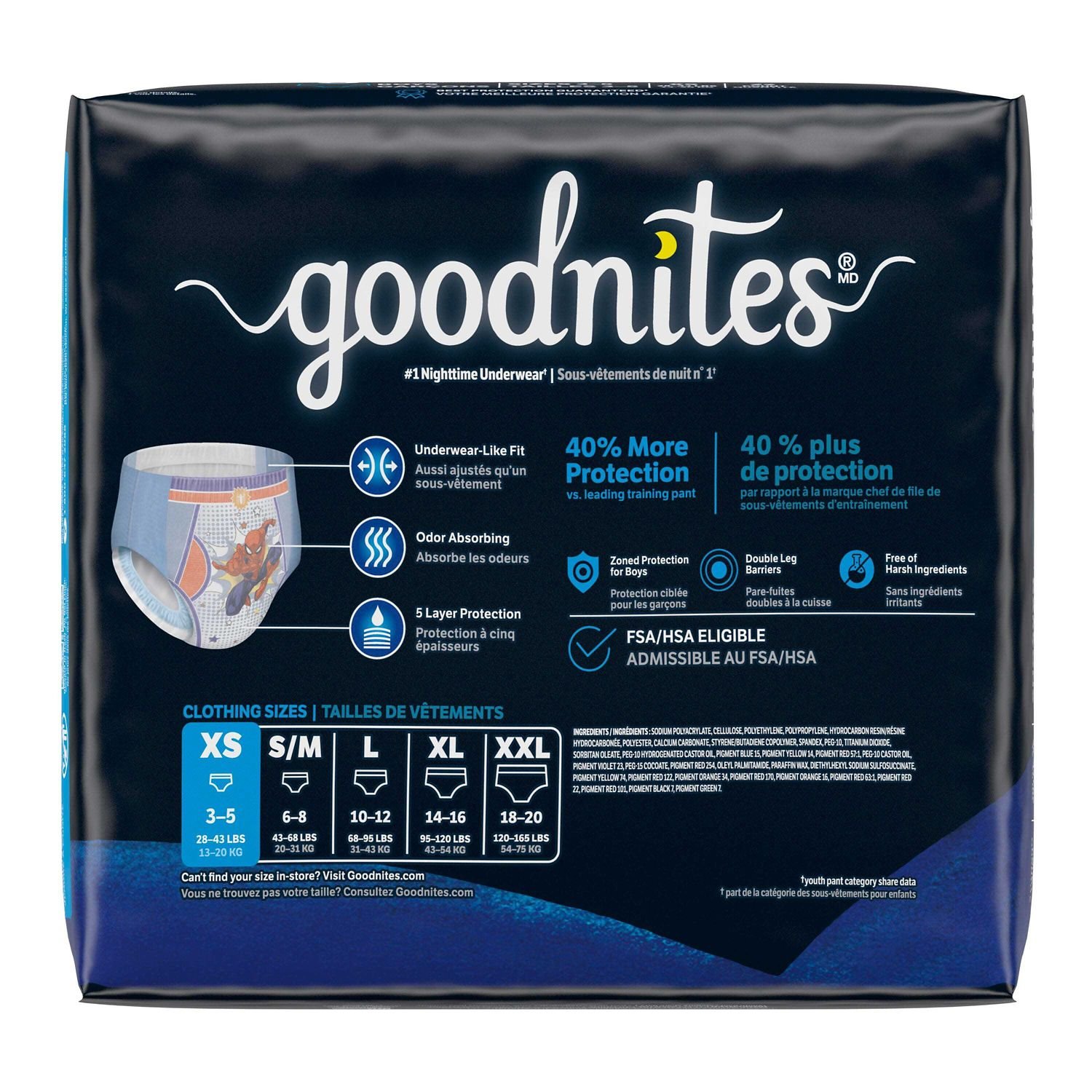 Goodnites Boys' Nighttime Underwear, Size Extra Small, 44 Count, 4.9 lb, Navy Blue Box, White Nighttime Underwear - Image 2