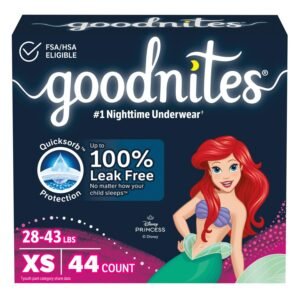 Goodnites Girls' Nighttime Bedwetting Underwear, Size Extra Small, 44 Count, 4.9 lb, Navy Blue Box, White Nighttime Underwear