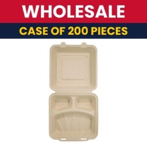Genera Biobased 9" Square Disposable To Go Food Container w/ 3 Compartments - Molded Fiber, Natural - USA-Grown Compostable - Case of 200