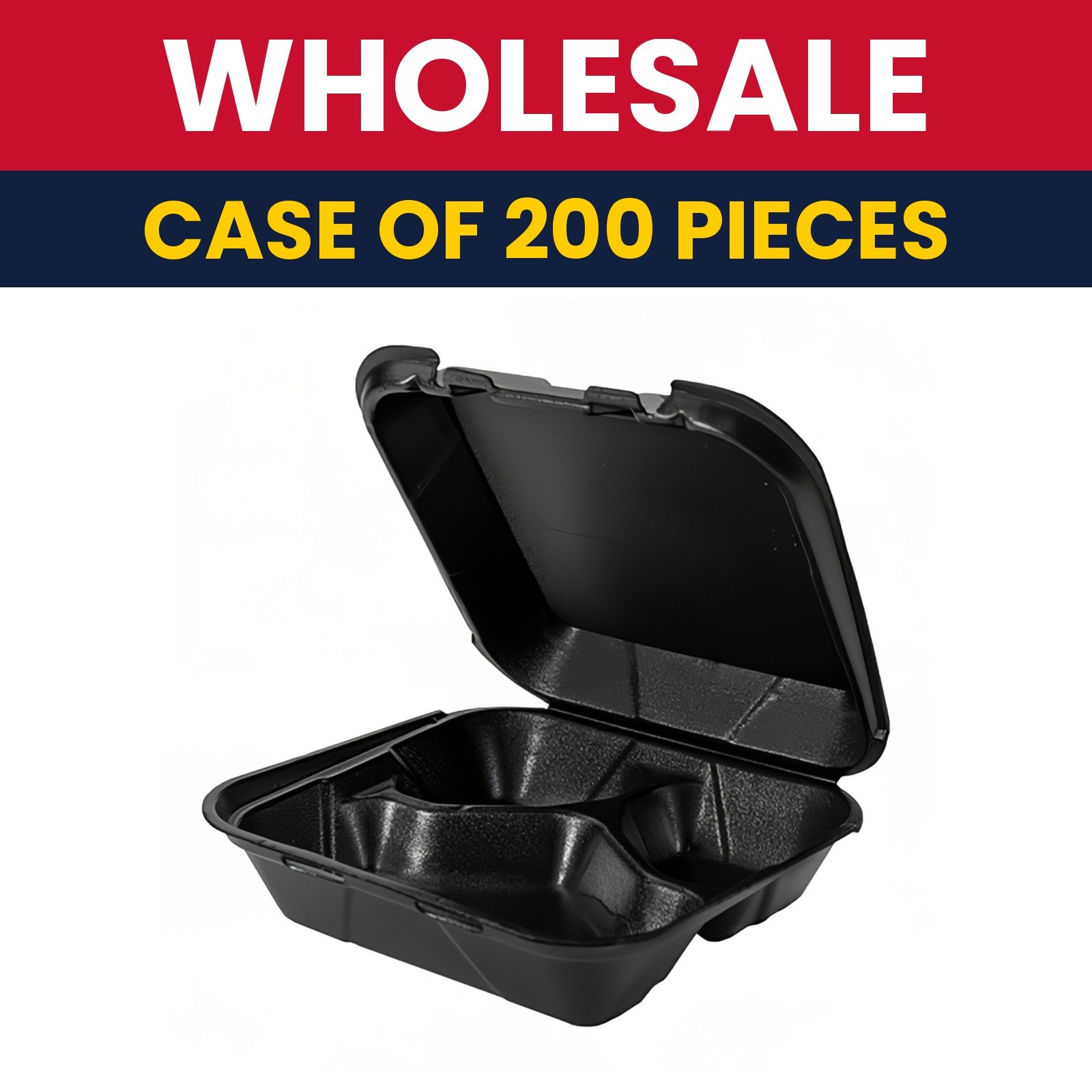 Genpak SN243---3L Hinged Lid Food Container - 8 1/4"L x 8"W x 3"H, Foam, Black - Case of 200