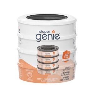 Diaper Genie Clean Laundry Scent Refill, 4 Refills, 1.22 lb, White and Gray Package