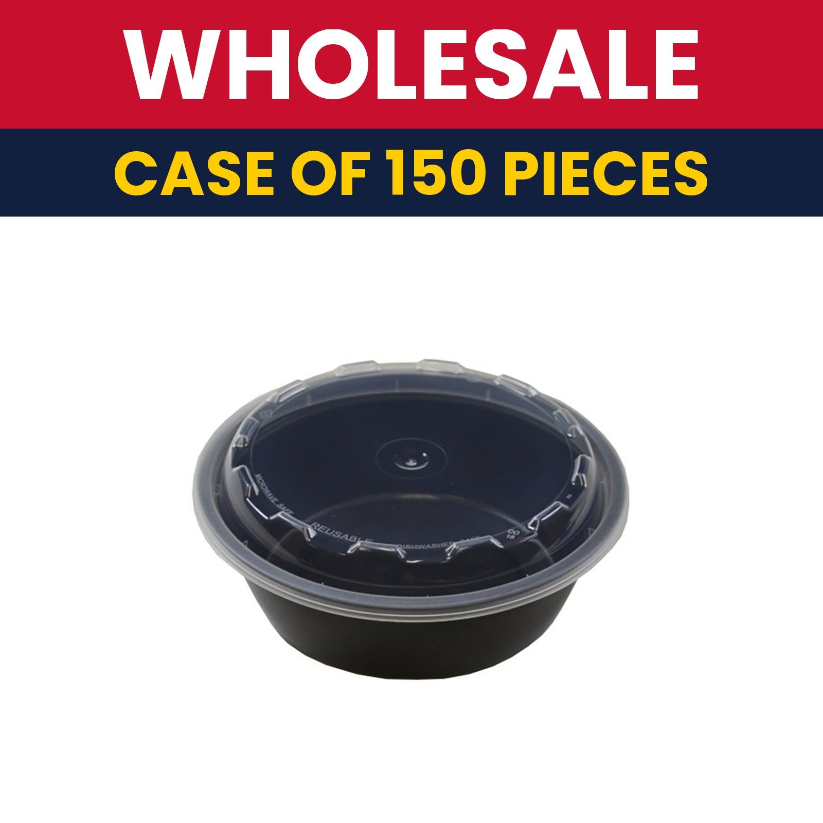 CuBE Packaging 18 oz Round Container w/ Lid - Plastic, Black - Case of 150