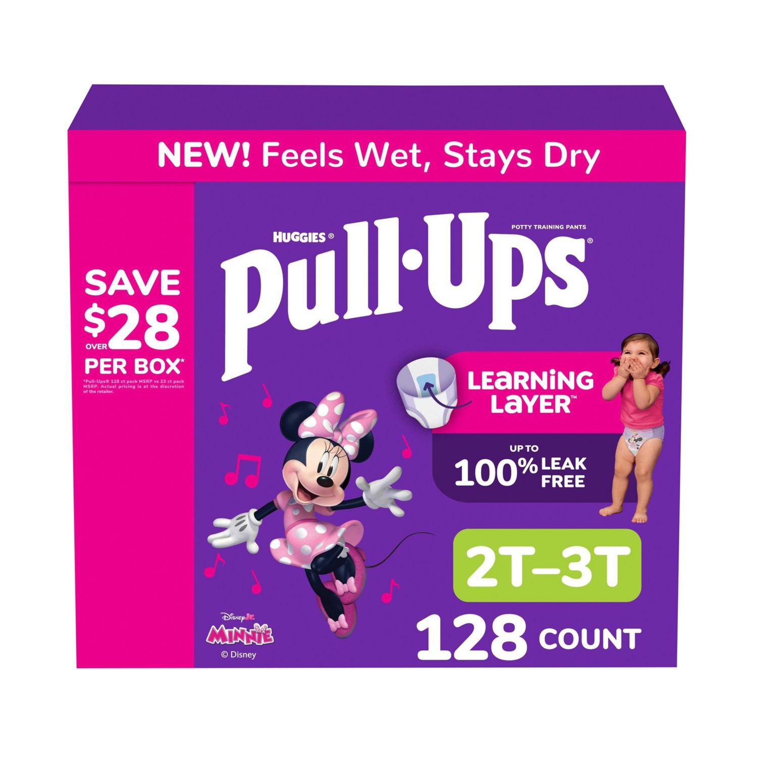 Pull-Ups Girls' Potty Training Pants, Size 2T-3T, 128 Count, 14.26 lb, Pink Box, White Training Pants