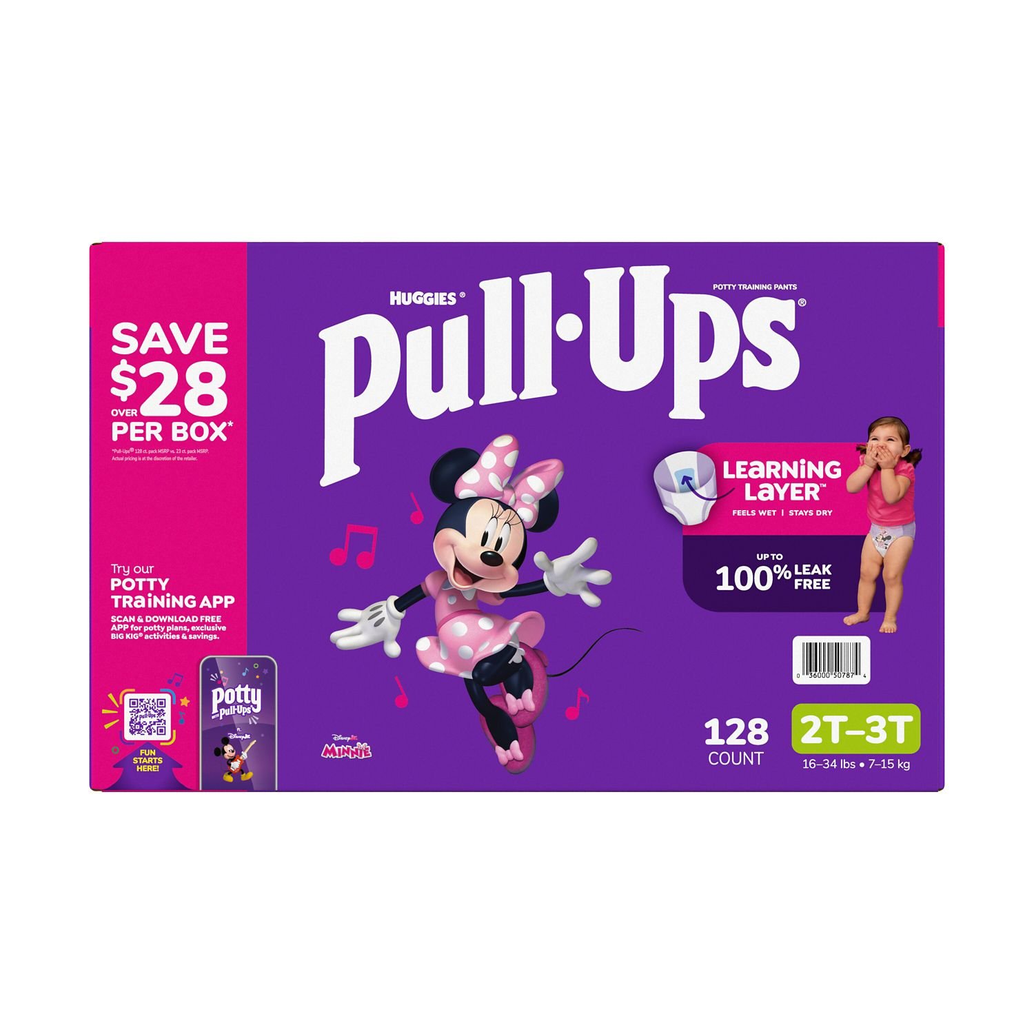 Pull-Ups Girls' Potty Training Pants, Size 2T-3T, 128 Count, 14.26 lb, Pink Box, White Training Pants - Image 2