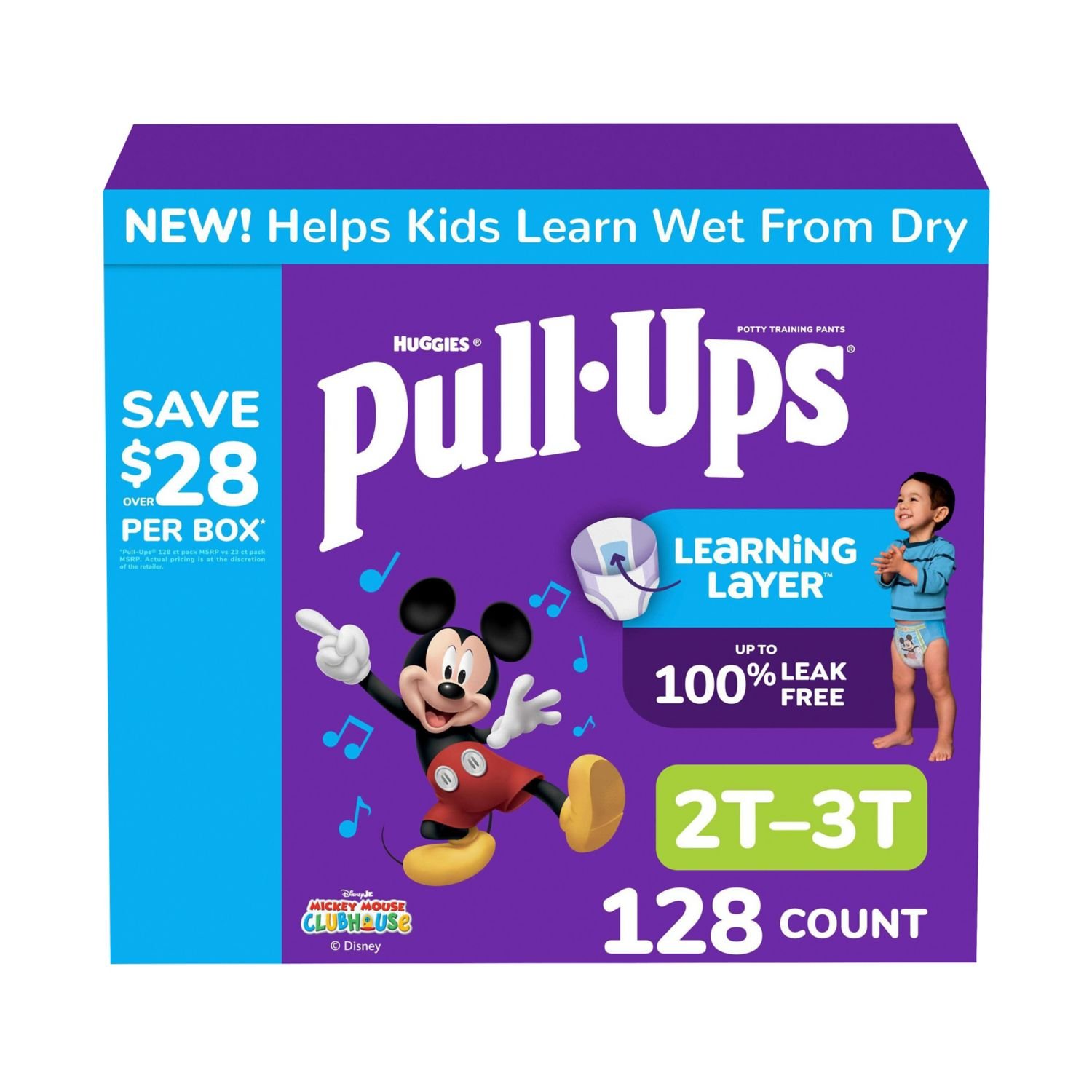Pull-Ups Boys' Potty Training Pants, Size 2T-3T, 128 Count, 14.26 lb, Blue Box, White with Prints Training Pants