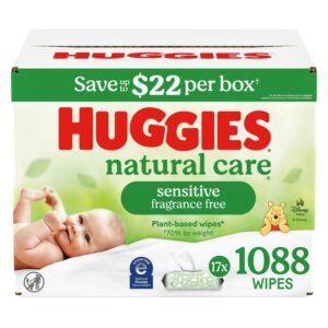 Huggies Natural Care Sensitive Baby Wipes - Unscented, 17 Packs, 1,088 Count, 18.8 lb, Green and White Package, White Wipes