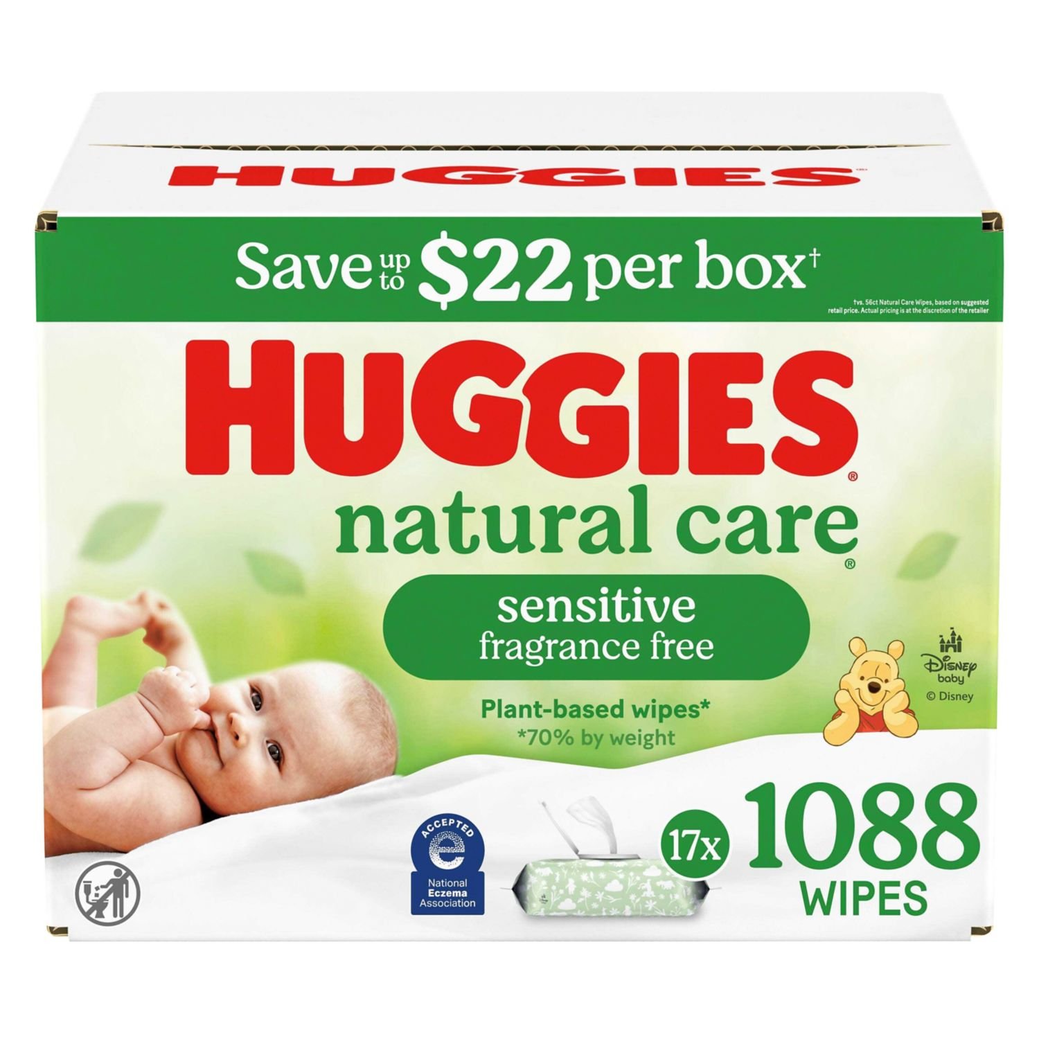 Huggies Natural Care Sensitive Baby Wipes - Unscented, 17 Packs, 1,088 Count, 18.8 lb, Green and White Package, White Wipes