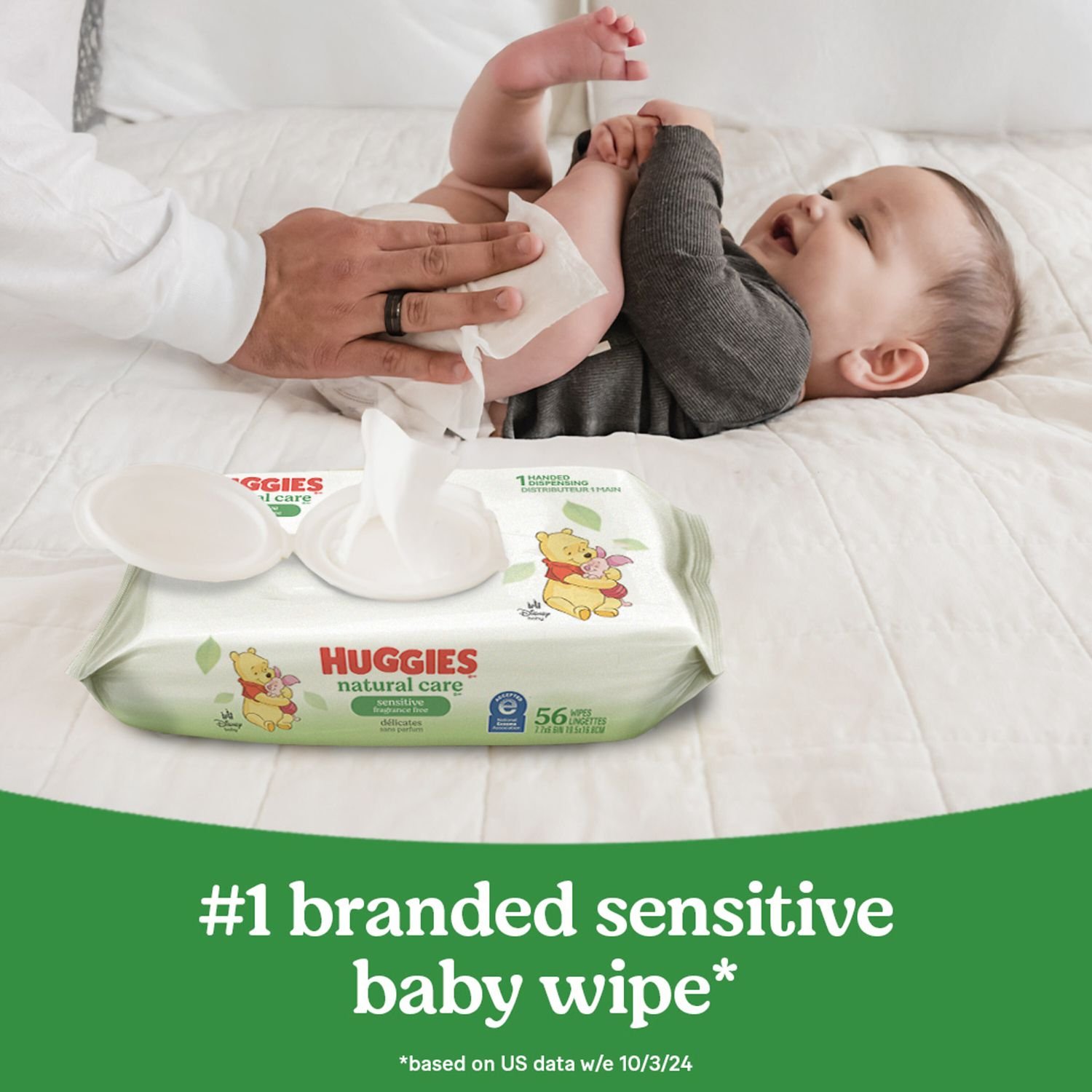 Huggies Natural Care Sensitive Baby Wipes - Unscented, 17 Packs, 1,088 Count, 18.8 lb, Green and White Package, White Wipes - Image 4