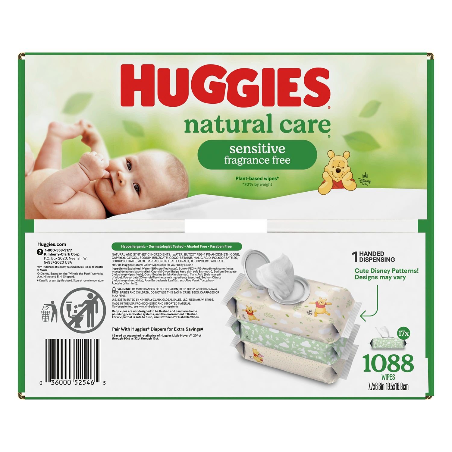 Huggies Natural Care Sensitive Baby Wipes - Unscented, 17 Packs, 1,088 Count, 18.8 lb, Green and White Package, White Wipes - Image 8