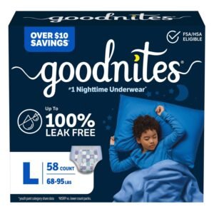 Goodnites Boys' Nighttime Underwear, Size Large, 58 Count, 8.6 lb, Navy Blue Box, White Nighttime Underwear