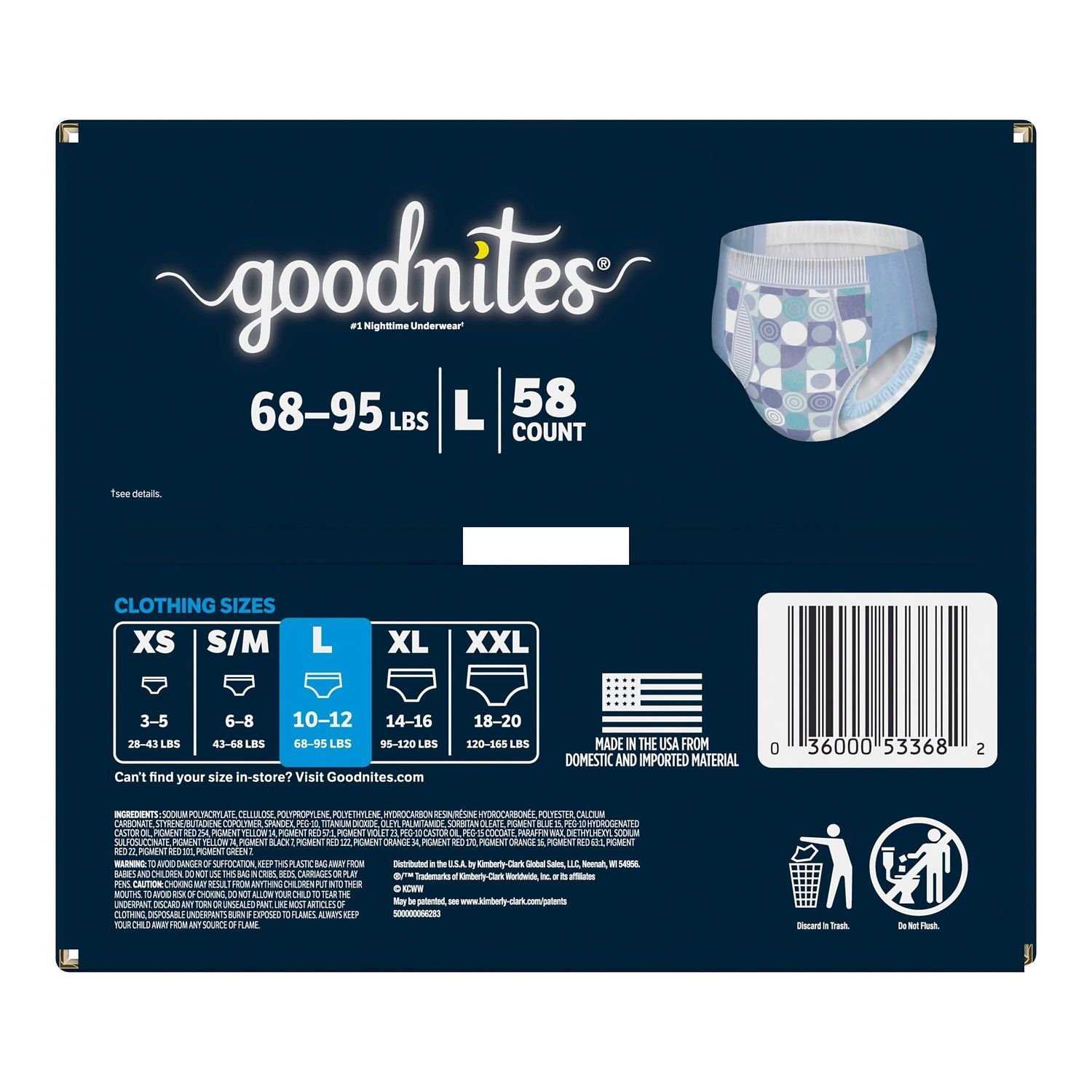 Goodnites Boys' Nighttime Underwear, Size Large, 58 Count, 8.6 lb, Navy Blue Box, White Nighttime Underwear - Image 2
