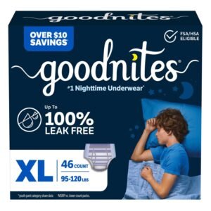 Goodnites Boys' Nighttime Underwear, Size Extra Large, 46 Count, 8.33 lb, Navy Blue Box, White Nighttime Underwear