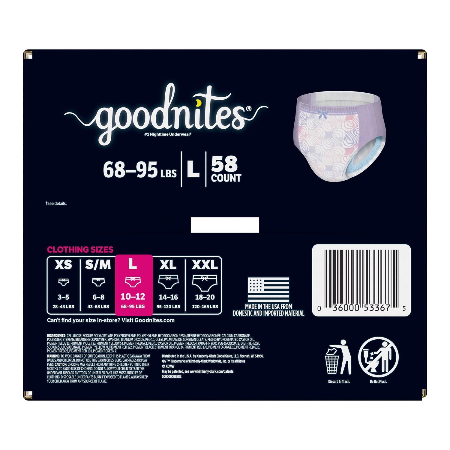 Goodnites Girls' Nighttime Bedwetting Underwear, Size Large, 58 Count, 9.73 lb, Navy Blue Box, White Nighttime Underwear - Image 2
