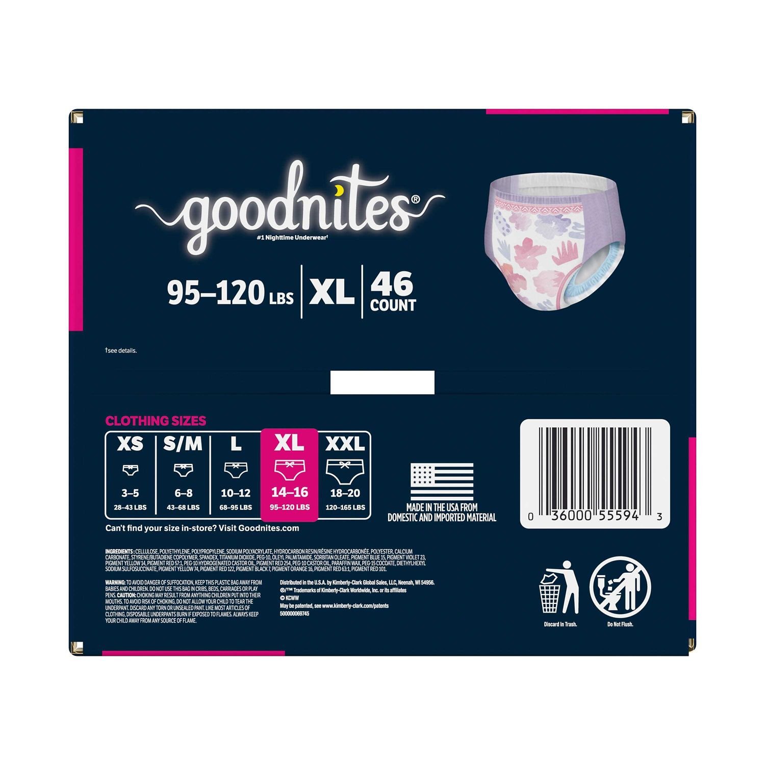 Goodnites Girls' Nighttime Bedwetting Underwear, Size Extra Large, 46 Count, 8.33 lb, Navy Blue Box, White Nighttime Underwear - Image 2