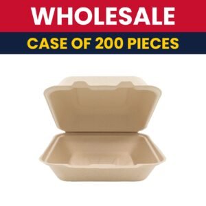 Genera Biobased 8" Square Disposable To Go Food Container - Molded Fiber, Natural - USA-Grown Compostable - Case of 200