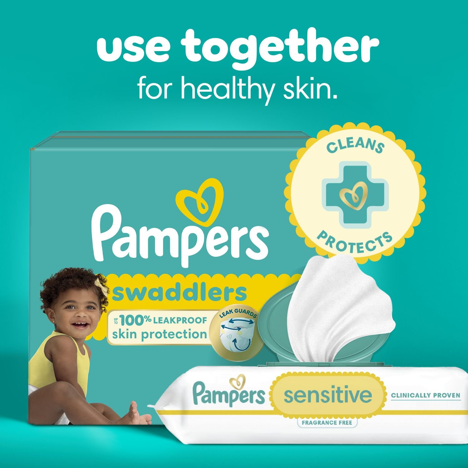 Pampers Baby Wipes Sensitive Fragrance Free Pop-Top Packs, 16 Packs, 896 Count, 17.65 lb, Light Green Package, White Wipes - Image 4
