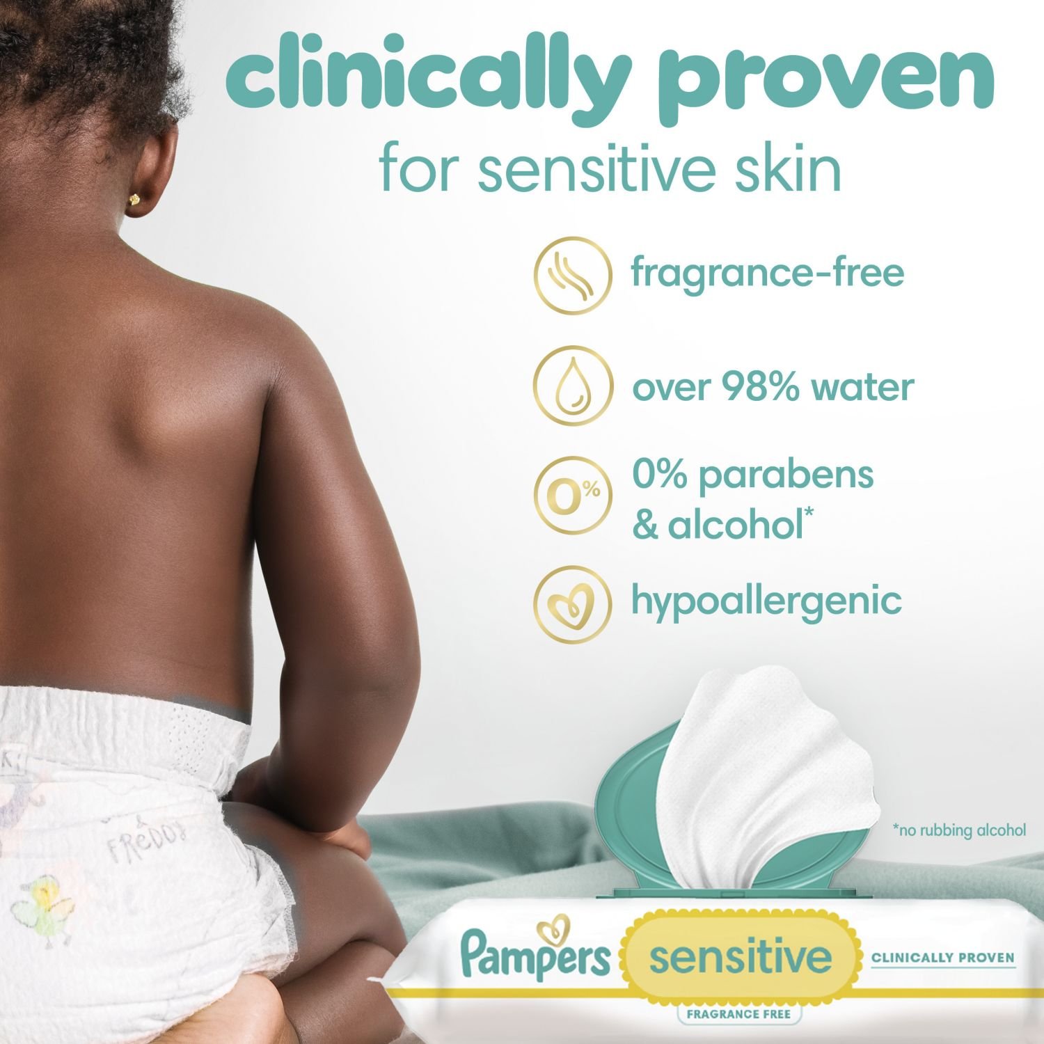 Pampers Baby Wipes Sensitive Fragrance Free Pop-Top Packs, 16 Packs, 896 Count, 17.65 lb, Light Green Package, White Wipes - Image 8
