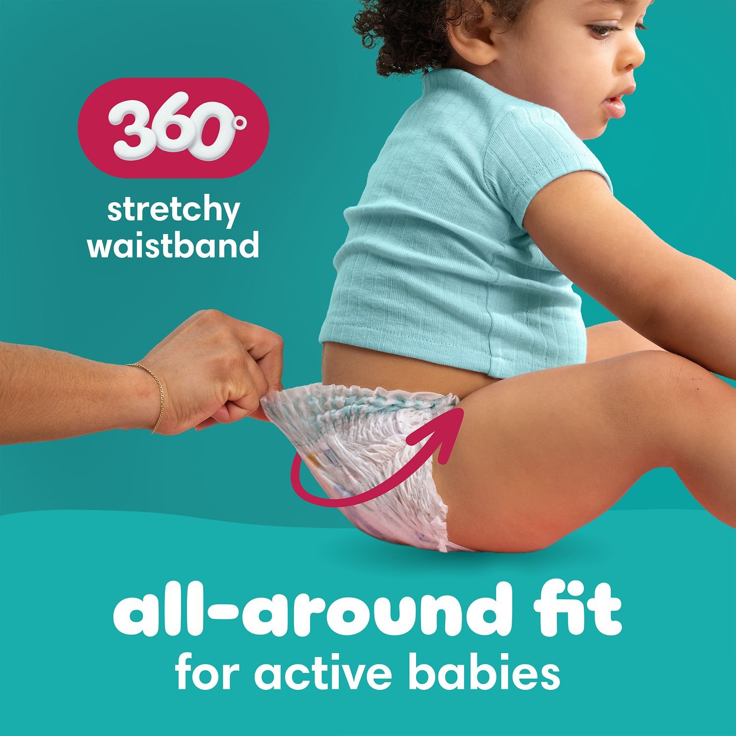 Pampers Cruisers 360 Pull-On Diapers, Size 6, 100 Count, 8.86 lb, Teal Box, White Diapers - Image 2