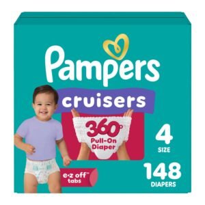 Pampers Cruisers 360 Pull-On Diapers, Size 4, 148 Count, 10.99 lb, Teal Box, White Diapers