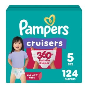Pampers Cruisers 360 Pull-On Diapers, Size 5, 124 Count, 10.13 lb, Teal Box, White Diapers