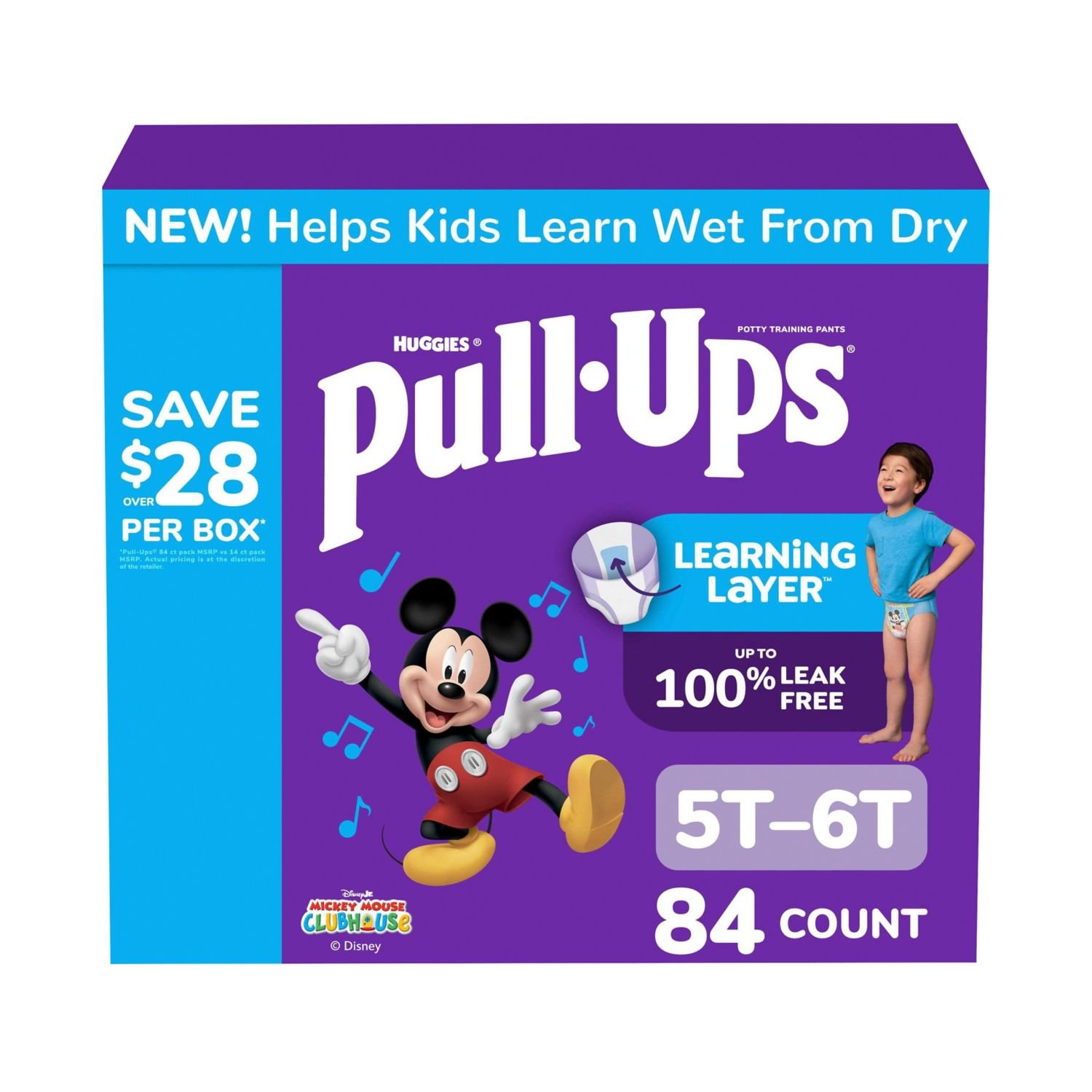Pull-Ups Boys' Potty Training Pants, Size 5T-6T, 84 Count, 7.9 lb, Blue Box, White Training Pants
